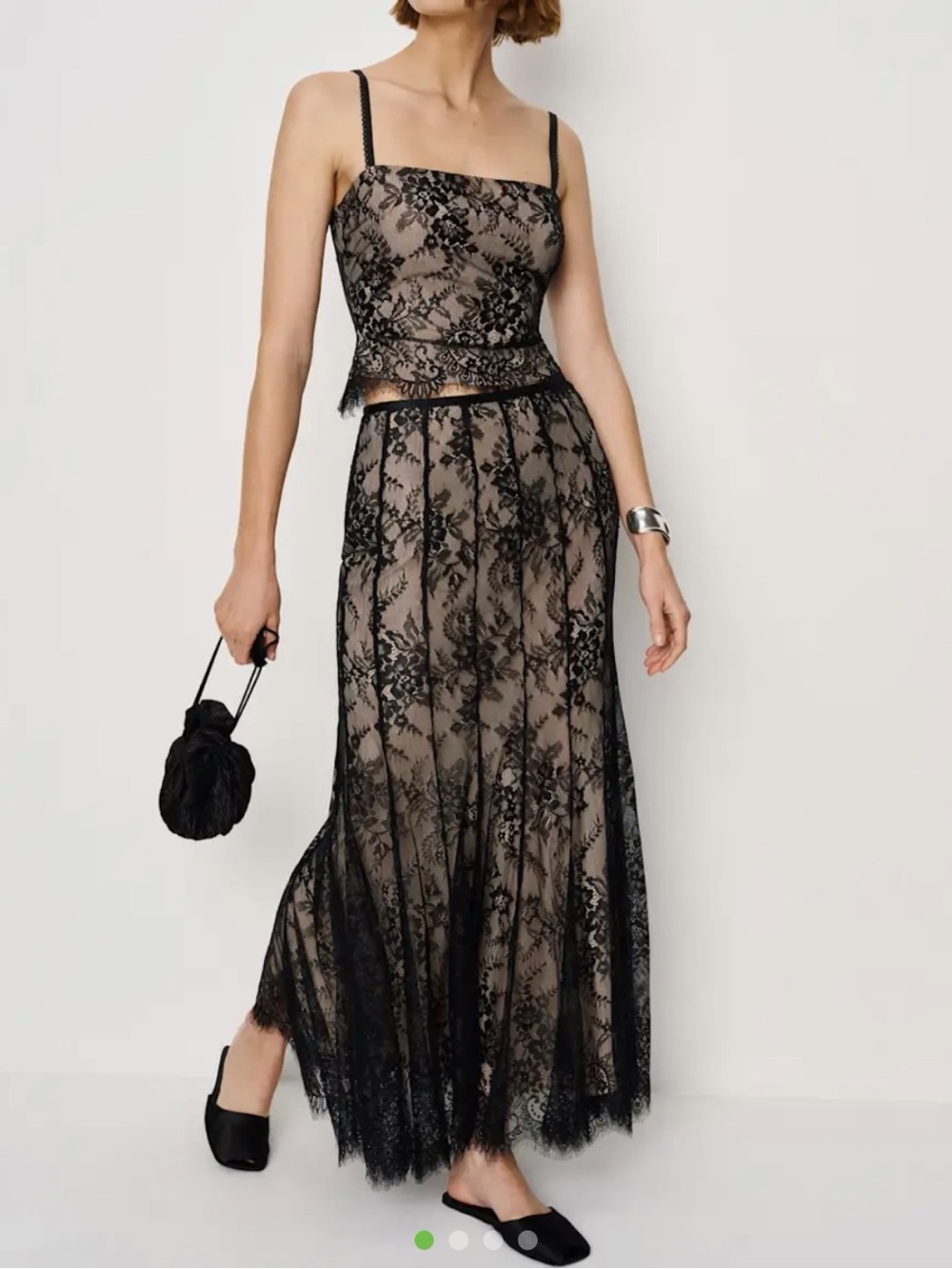Reformation Octavia Black Lace Overlay Two-Piece set